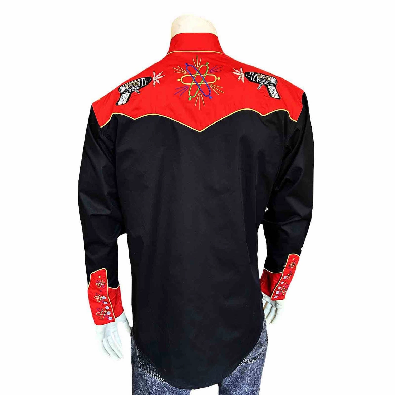 Rockmount Mens 2-Tone Atomic Cowboy Black/Red 100% Cotton L/S Shirt Zip Front Monochrome Palette