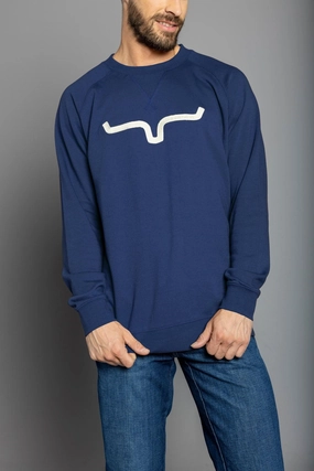 Asymmetrical Cut Kimes Ranch Mens Vintage Crew Navy Cotton Blend Sweatshirt