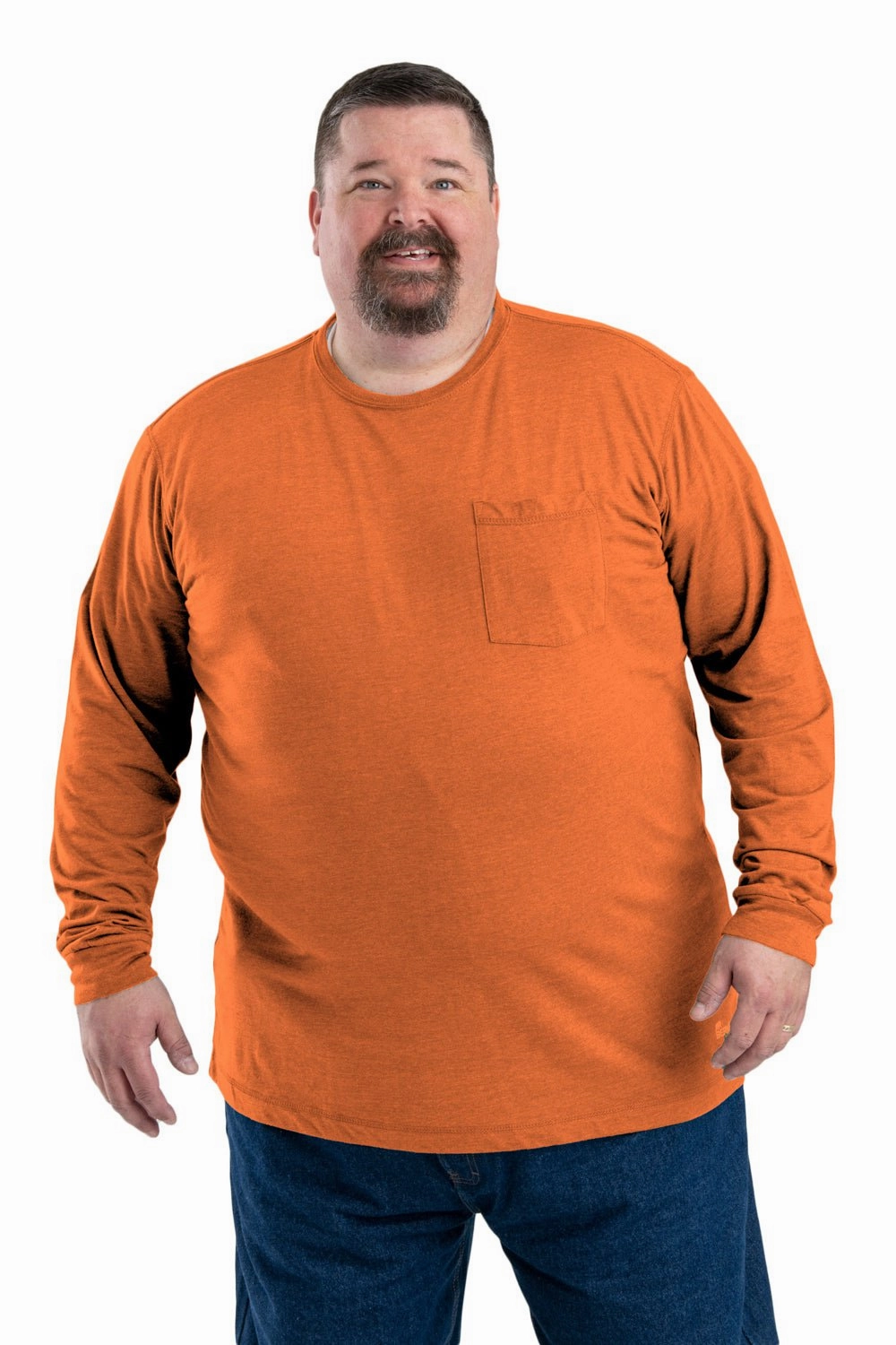 Berne Mens Orange Cotton Blend Performance Pocket Tee L/S Weekend Adventure