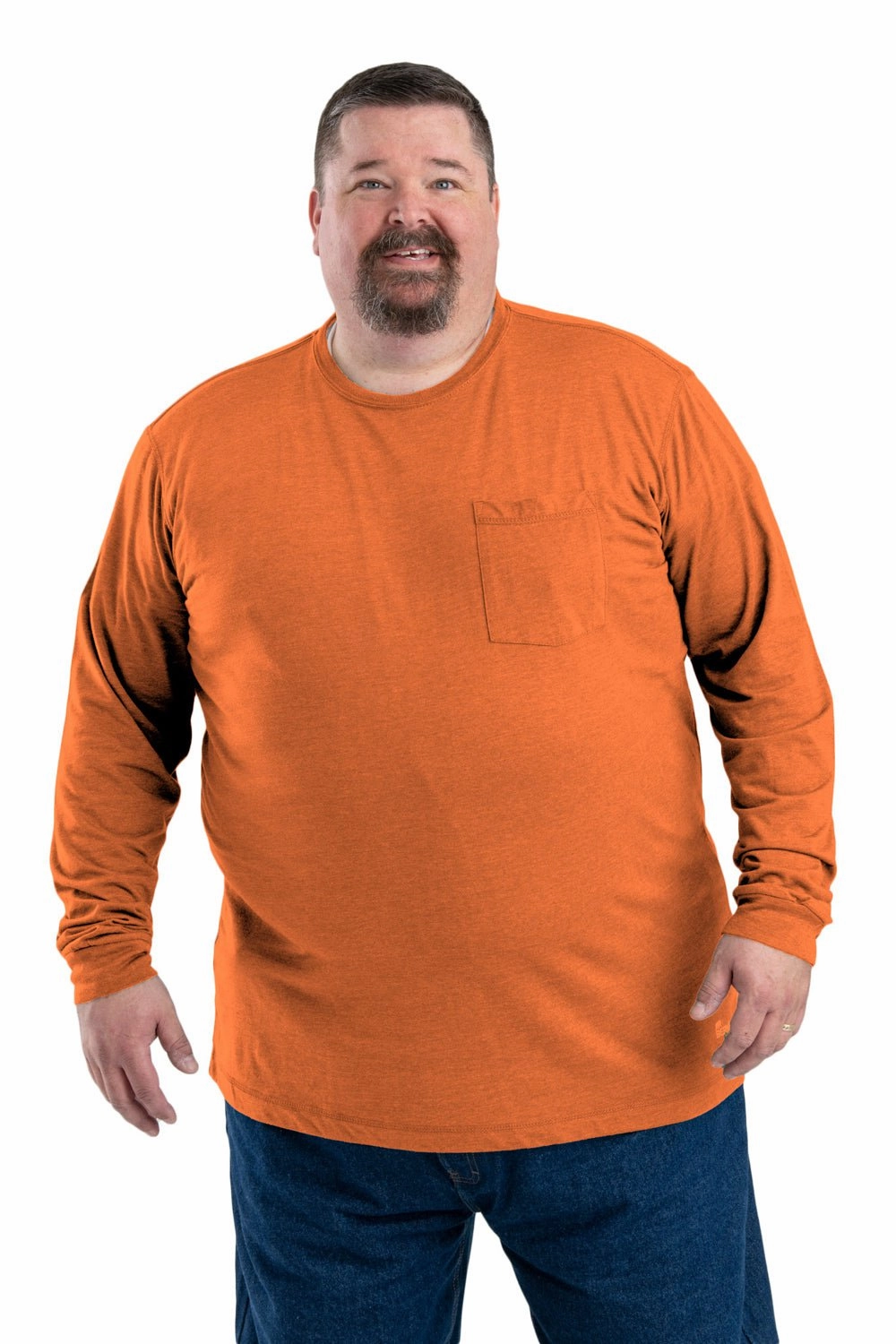 Eco-Friendly Fabric Berne Mens Orange Cotton Blend Performance Pocket Tee L/S