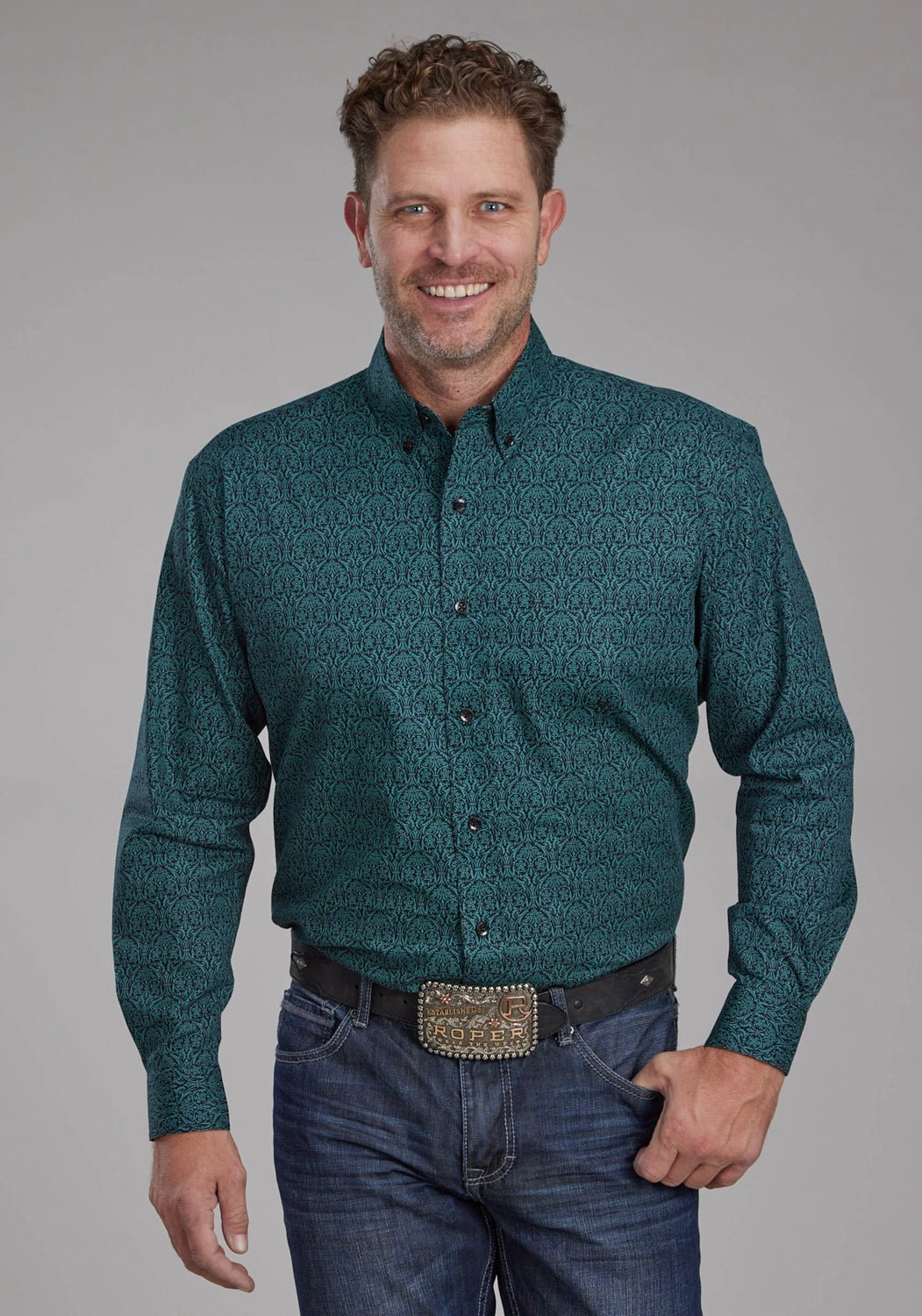 Beach Ready Roper Mens Vintage Paisley Green 100% Cotton 1 Pkt L/S Shirt