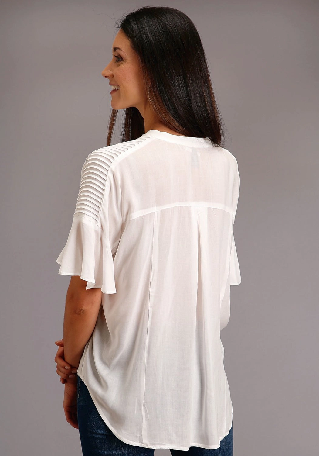 Stetson Womens Cream Rayon/Nylon V-Placket S/S Blouse Breathable Layer