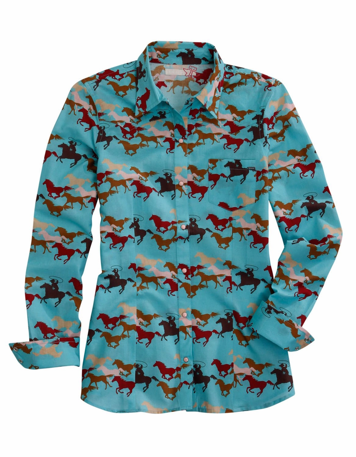 Tin Haul Womens Wild Mustang Green 100% Cotton L/S Shirt Durable Texture Eye-Catching Pattern