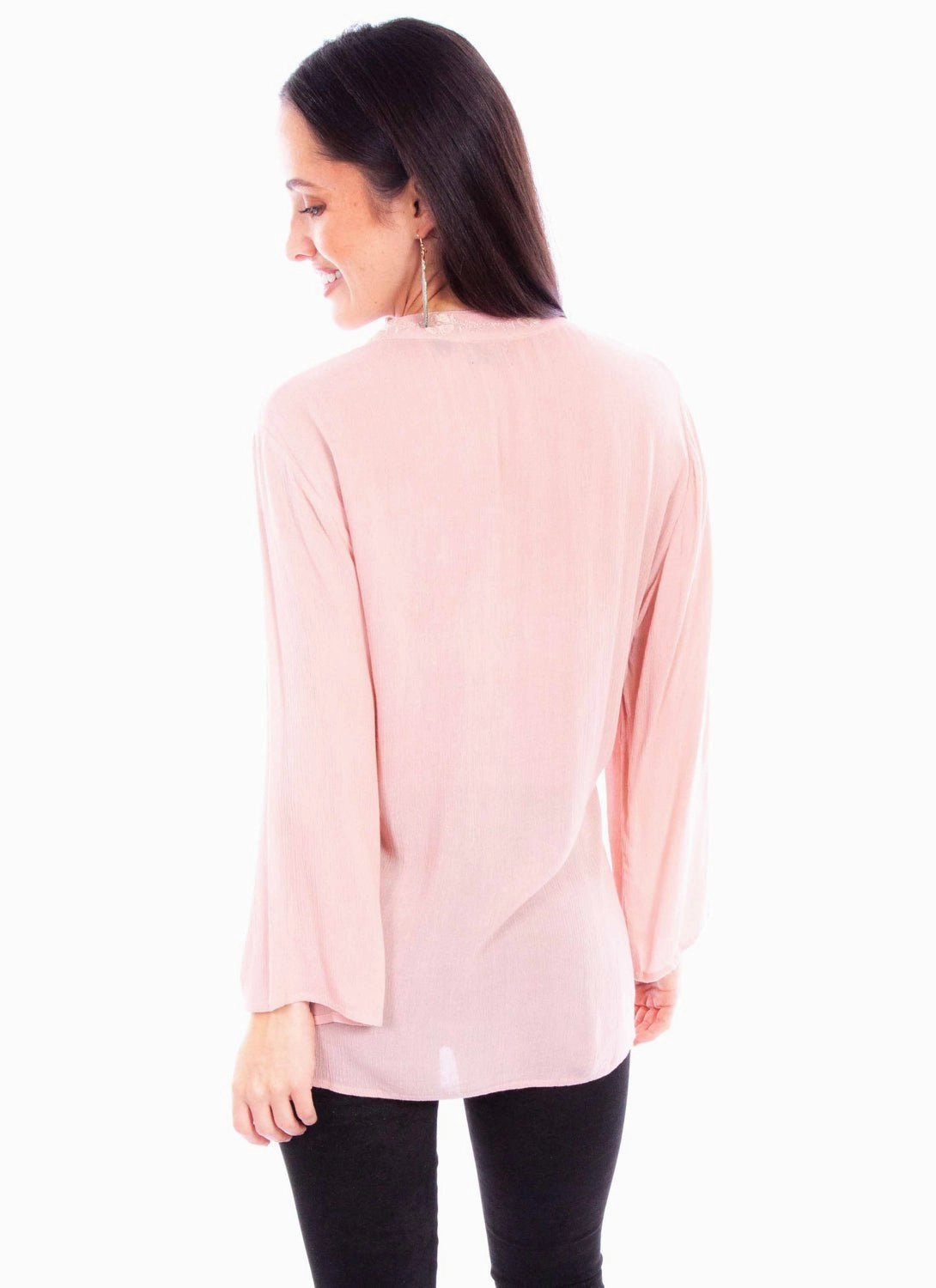 Polished Style Structured Shoulder Support Scully Womens Tonal V-Neck Blush 100% Cotton L/S Blouse