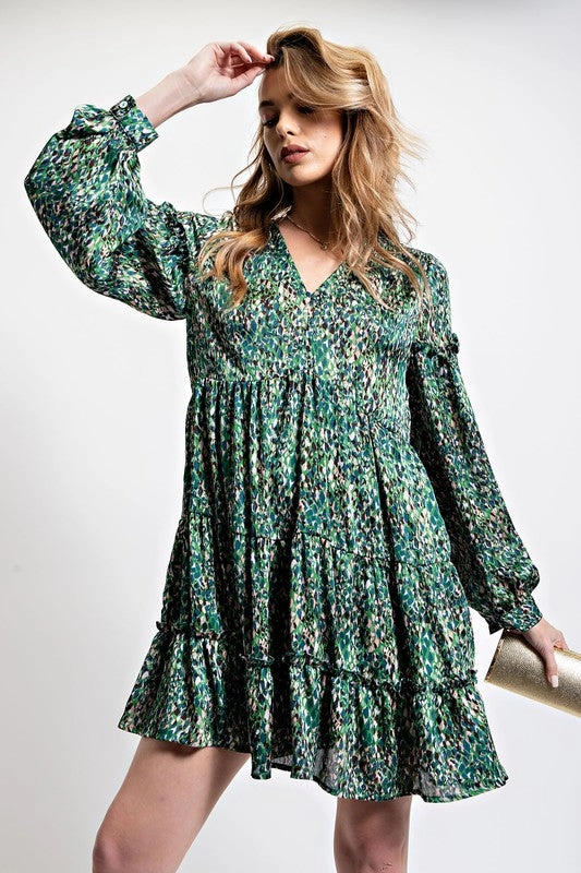 KIM LEOPARD/ANIMAL PRINTED DRESS Bust-Enhancing Layered Texture