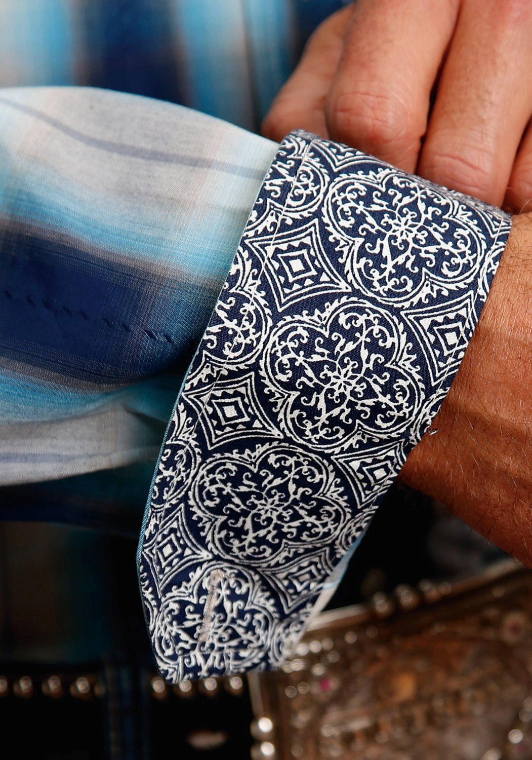 Cooling Core Technology Durable Construction Stetson Mens Dobby Deep Blue 100% Cotton L/S Shirt