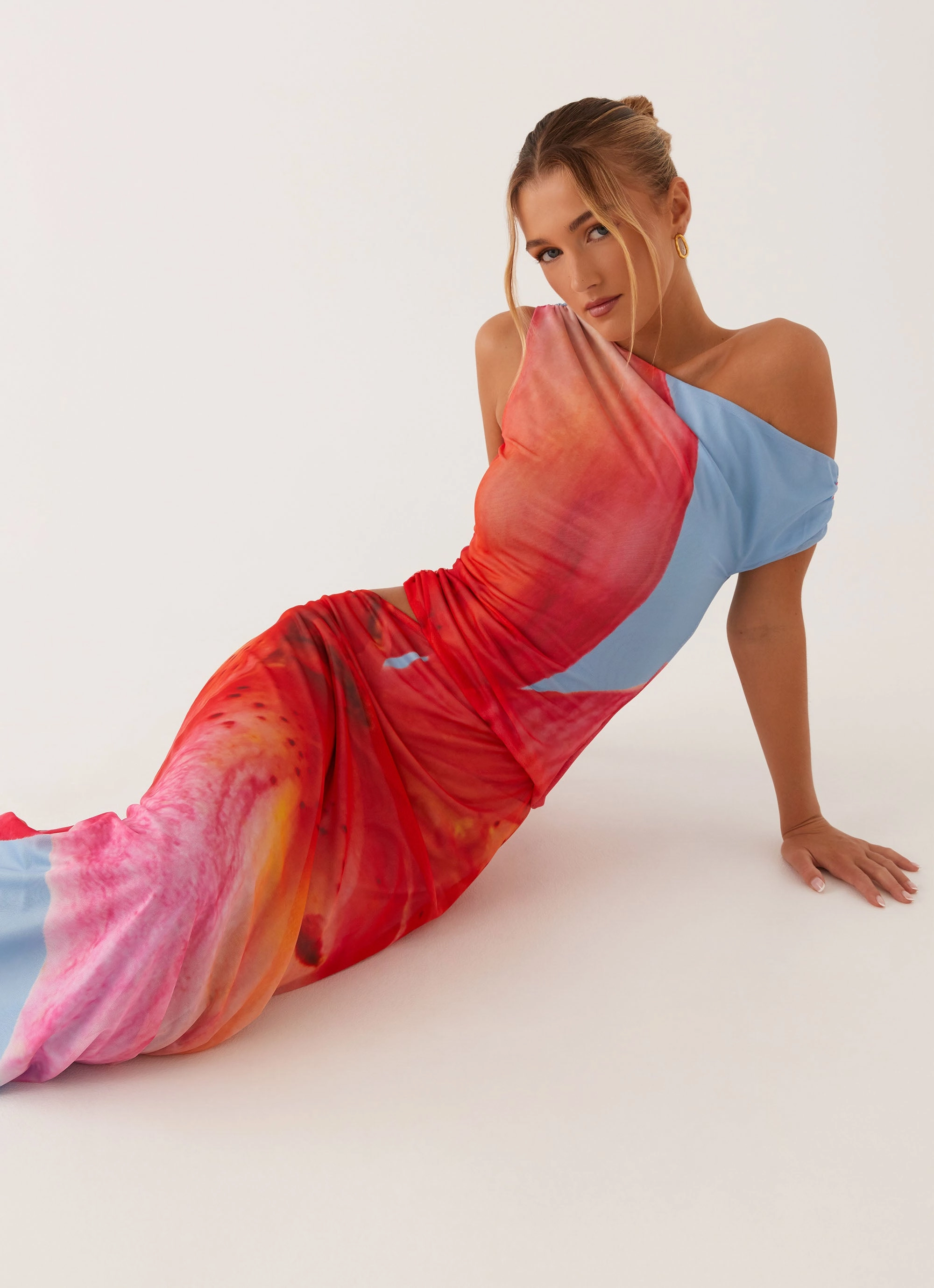 Back-Pocket Fluid Shape Santa Monica Maxi Dress - Blue Floral