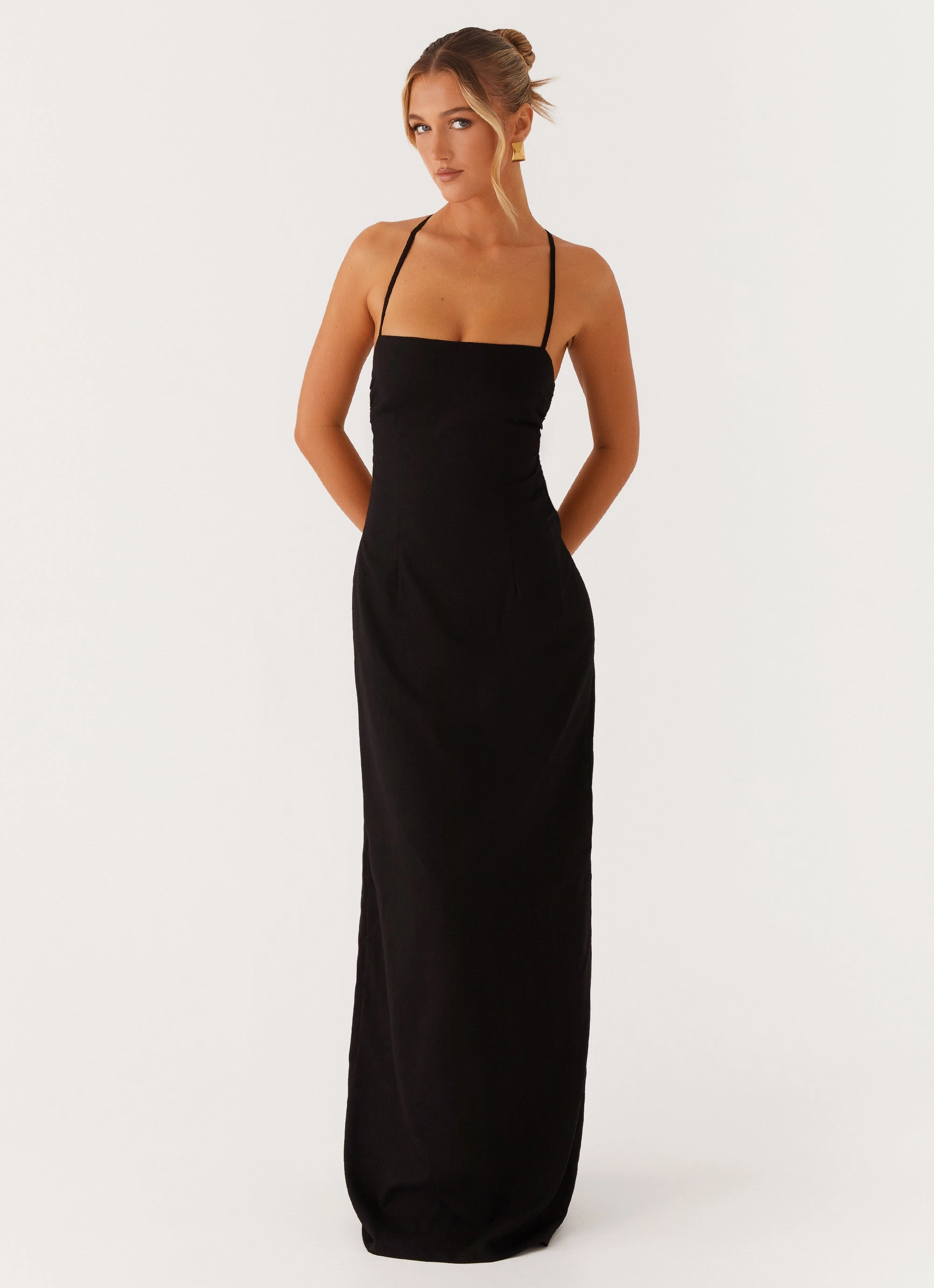 Cora Backless Maxi Dress - Black Breathable fabric