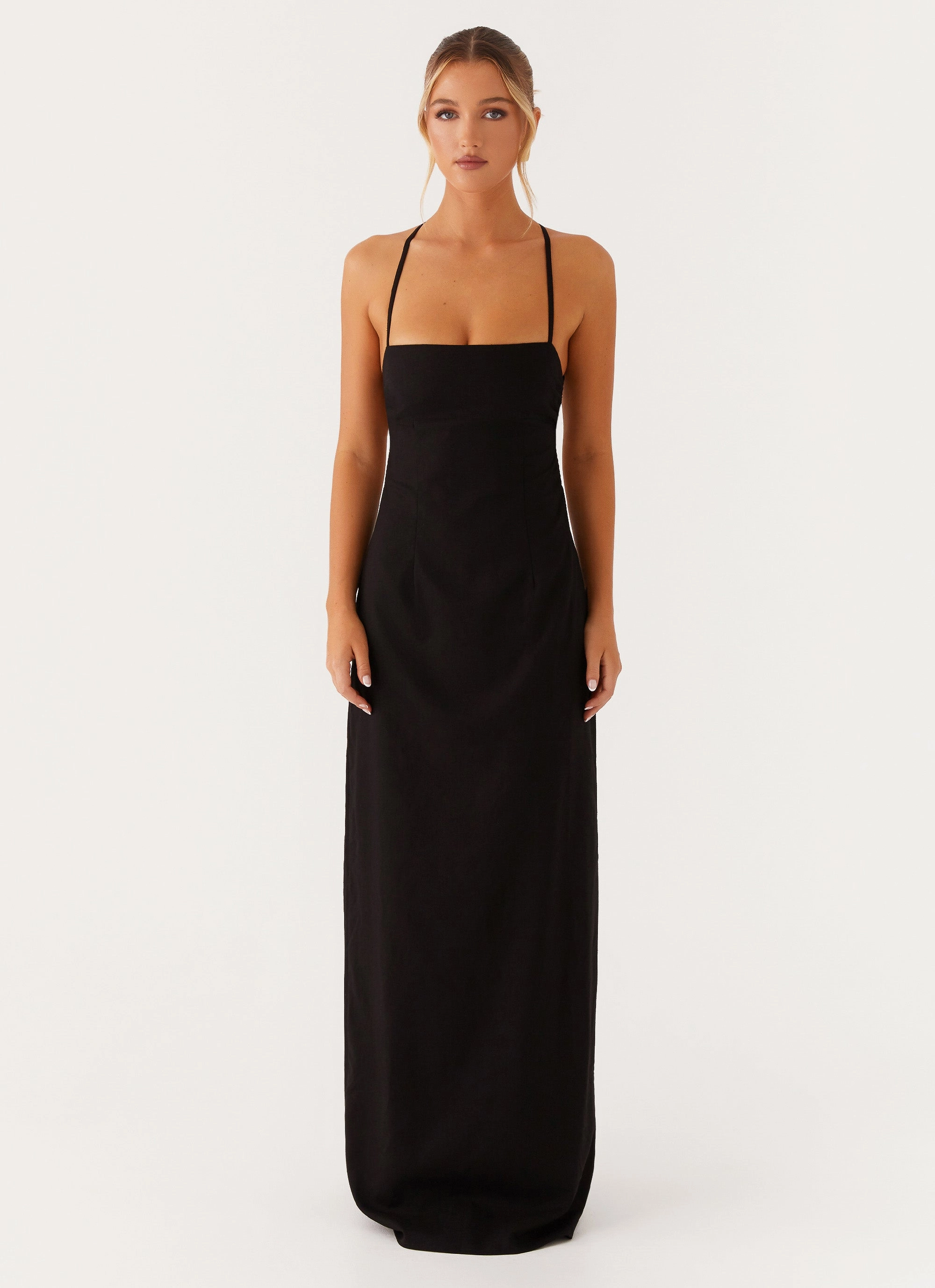 Cora Backless Maxi Dress - Black Checkered Style