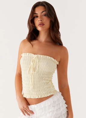 AllDayComfortFit FrictionResistantEdges Cordelia Shirred Tube Top - Lemon