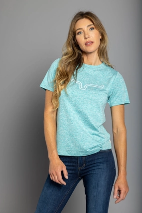 Timeless elegance Travel Essential Kimes Ranch Womens Outlier Tech Tee Light Blue Heather Cotton Blend S/S T-Shirt