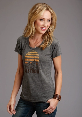 Eco Friendly Material Smooth Texture Stetson Womens Grey Poly/Rayon Cactus/Sunset S/S T-Shirt