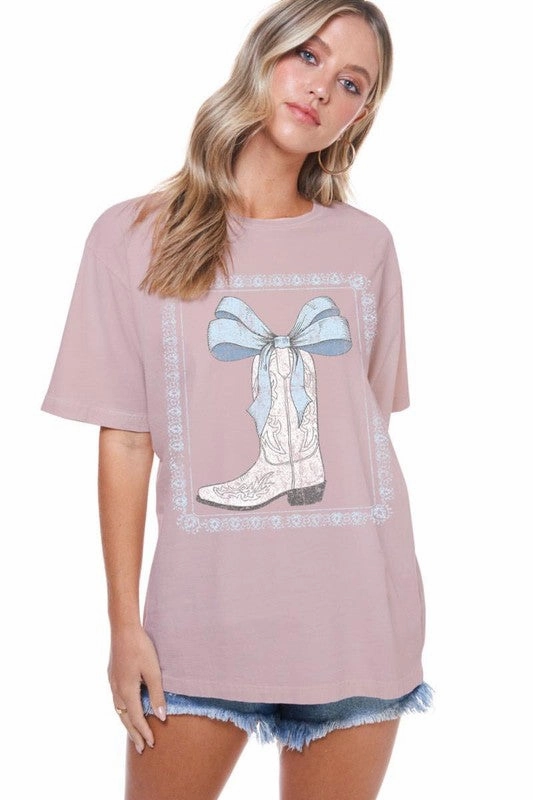 BreathableBack Cowboy Boots Bow Ribbon Vintage Graphic Tee