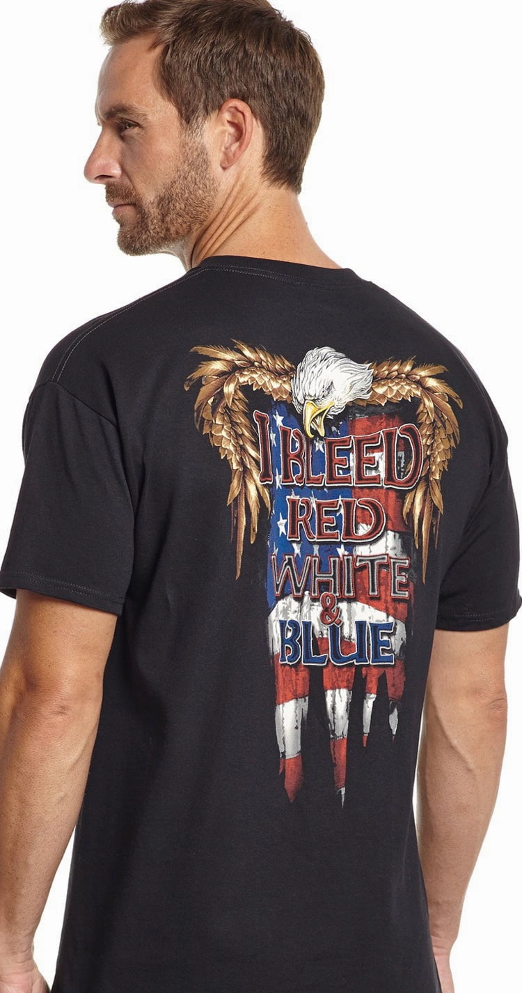 Cowboy Up Mens Black Cotton S/S T-Shirt Bleed With Eagle Flag sports activity Fit For All