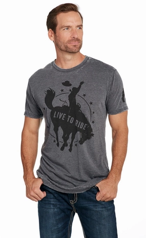 Cowboy Up Mens Live To Ride Vintage Grey 100% Cotton S/S T-Shirt Chill Design