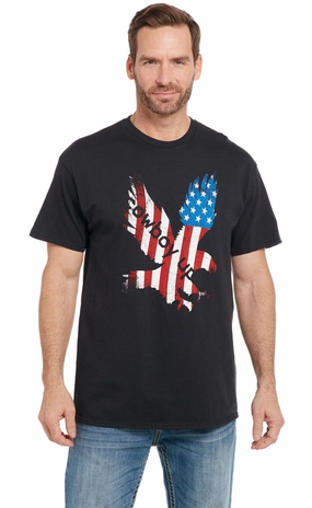 Cowboy Up Mens Patriotic Eagle Black 100% Cotton S/S T-Shirt Eco Friendly Material