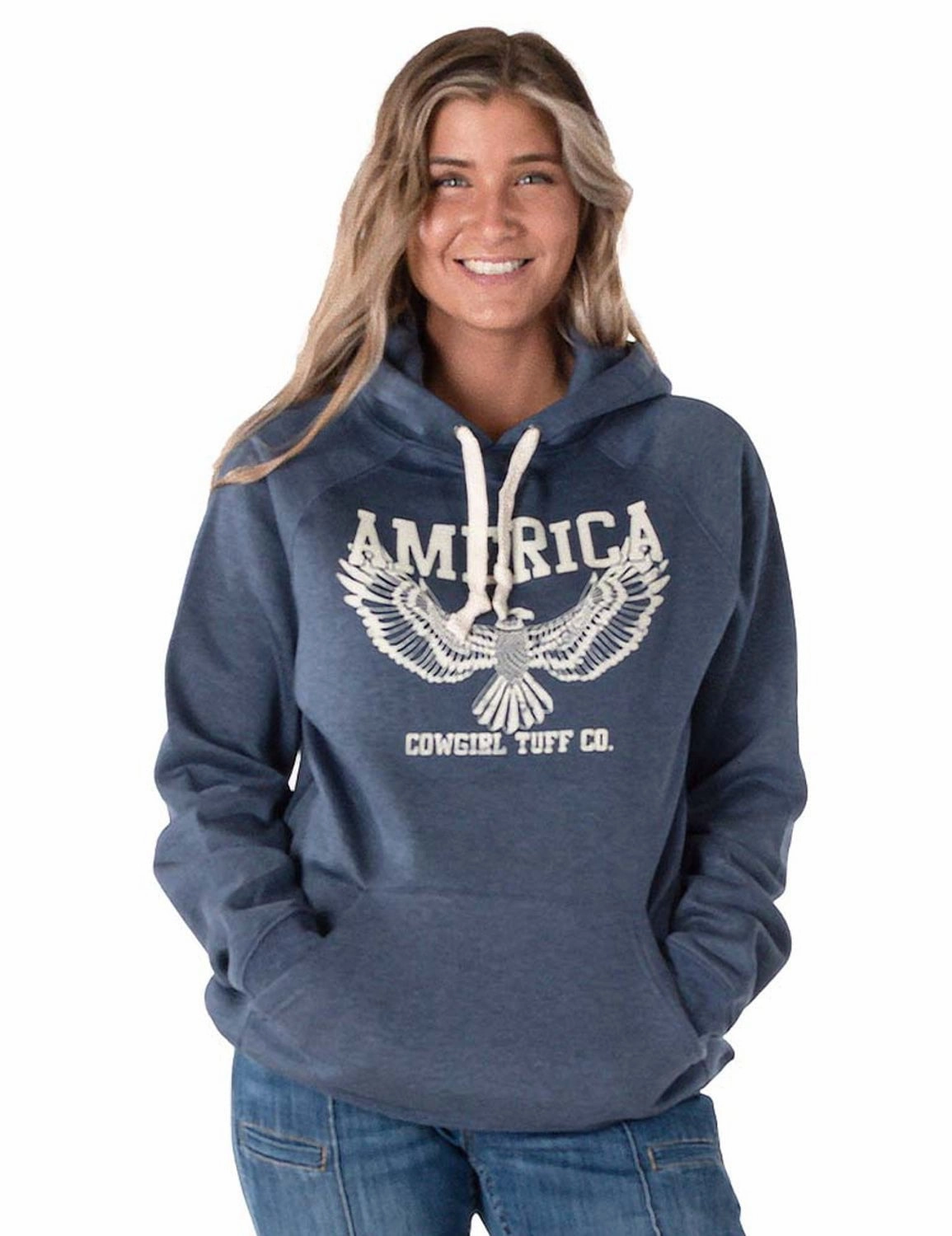 Cowgirl Tuff Womens America Eagle Navy Poly/Rayon Hoodie City Chill Style