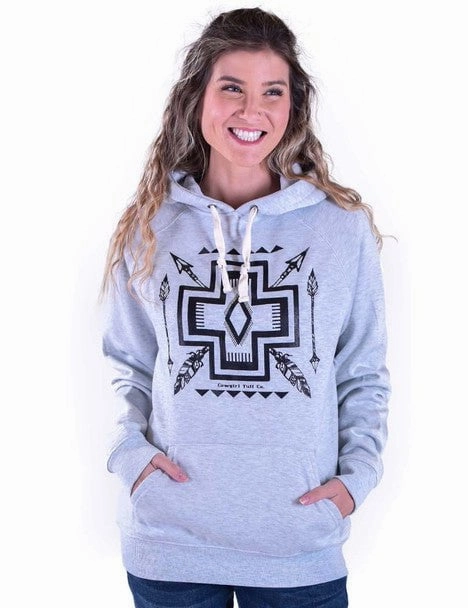 Modern Day Look Vegan Safe Cowgirl Tuff Womens Aztec Print Ash Poly/Rayon Hoodie