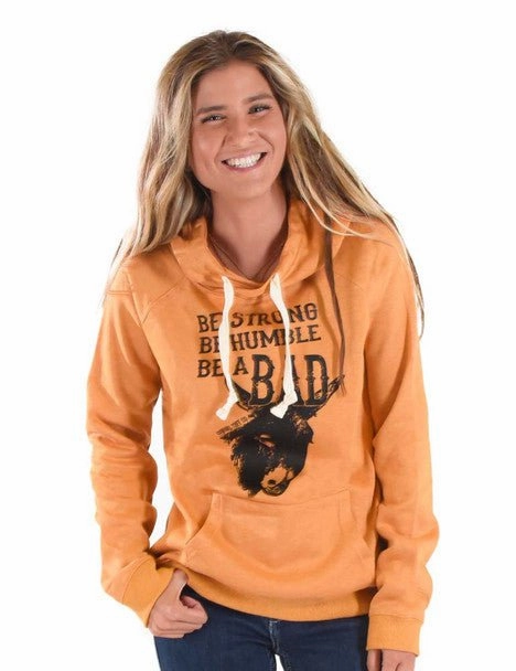 Cowgirl Tuff Womens Be Strong Be Humble Orange Poly/Rayon Hoodie Mesh Ventilation Panels Modern Functional Design