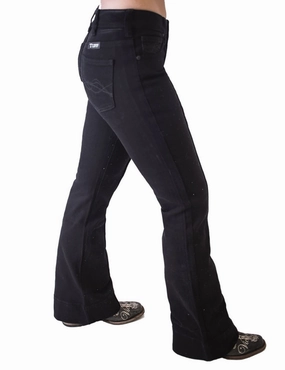 Couple Look Eco Friendly Daytime Look Cowgirl Tuff Womens Bling Flare Black Cotton Blend Jeans