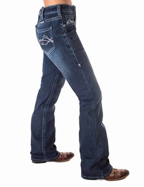 Abrasion Resistant Denim Cowgirl Tuff Womens Double Down Flannel Dark Wash Cotton Blend Jeans