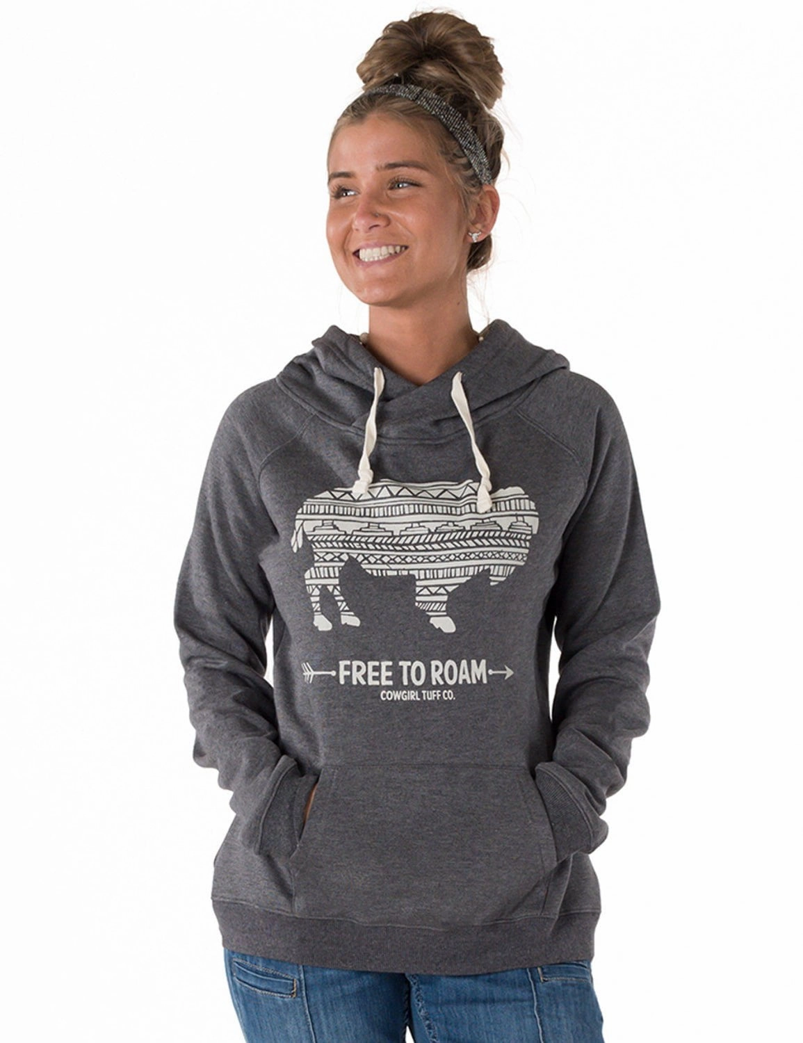 MultiPocketStyle Cowgirl Tuff Womens Free To Roam Charcoal Poly/Rayon Hoodie