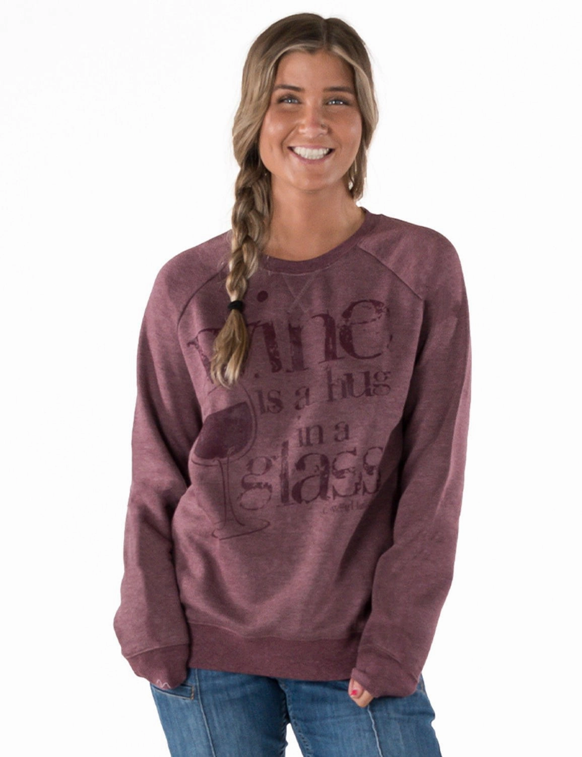 Nylon Shell Construction Essential Casual Look Cowgirl Tuff Womens Hug In A Glass Wine Poly/Rayon Sweatshirt