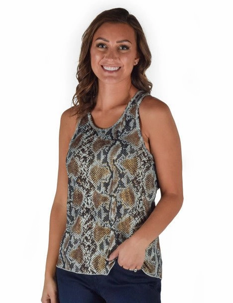 Anti-static Cowgirl Tuff Womens Lightweight Snake Dusty Blue Polyester S/L Tank Top