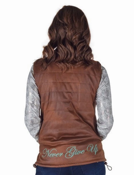 Flexible Waistband Cowgirl Tuff Womens Midweight Logo Brown Poly/Spandex Faux Leather Vest
