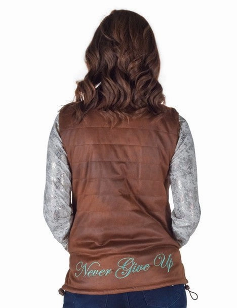 Cowgirl Tuff Womens Midweight Logo Brown Poly/Spandex Faux Leather Vest Cool Season