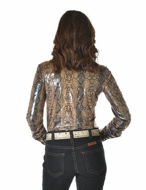 Cowgirl Tuff Womens Midweight Snake Tan Polyester L/S Shirt Polished Look