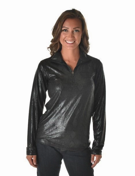 Cowgirl Tuff Womens Quarter Zip Cadet Black Poly/Spandex Athletic Shell Jacket Sleek Layers