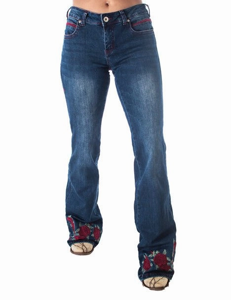 Morning Stroll Music Event Office Wear Formal Adult Fashion Cowgirl Tuff Womens Roses Are Red Medium Wash Cotton Blend Jeans