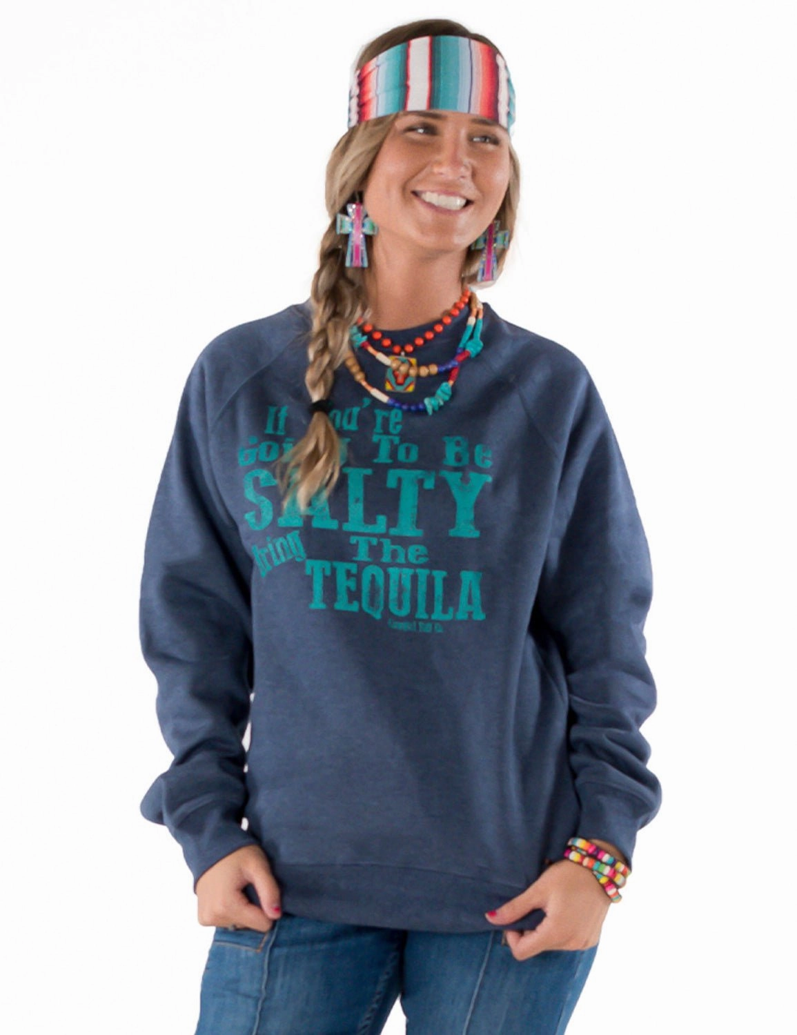 Cowgirl Tuff Womens Salty Tequila Navy Poly/Rayon Sweatshirt Knit Look