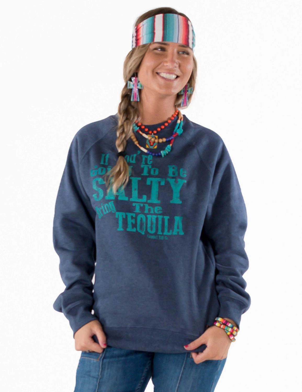 Cowgirl Tuff Womens Salty Tequila Navy Poly/Rayon Sweatshirt Simple Fit Clean Fit