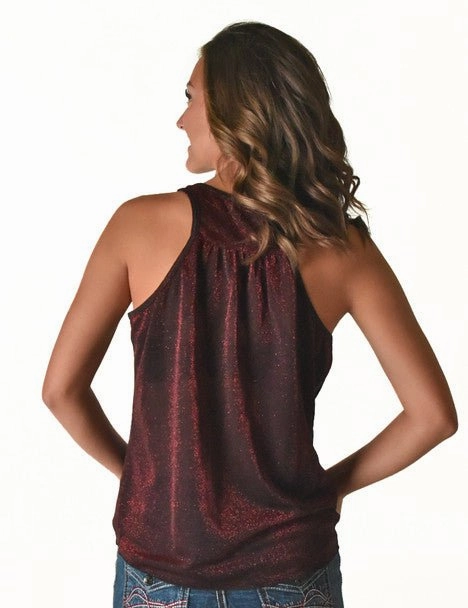 Festival Fashion Cowgirl Tuff Womens Shimmer Breathe Dark Red Nylon S/L Tank Top