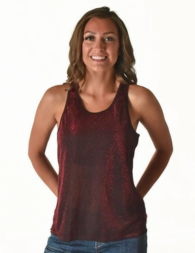 Multipocket Style Cowgirl Tuff Womens Shimmer Breathe Dark Red Nylon S/L Tank Top