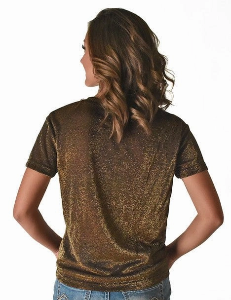 Cowgirl Tuff Womens Shimmer Breathe V Copper Nylon S/S T-Shirt Non Iron Fabric Layered Hemline