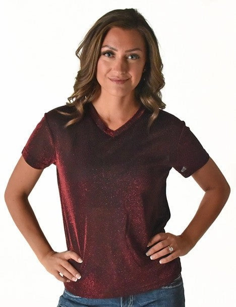 Versatile Styling Cowgirl Tuff Womens Shimmer Breathe V Dark Red Nylon S/S T-Shirt