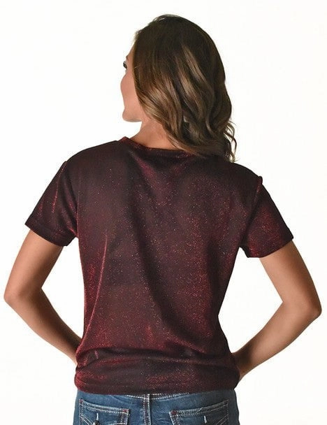Cowgirl Tuff Womens Shimmer Breathe V Dark Red Nylon S/S T-Shirt Everyday Wear Sophisticated Style