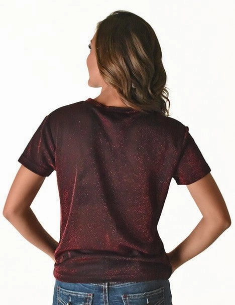 Fashion staples Cowgirl Tuff Womens Shimmer Breathe V Dark Red Nylon S/S T-Shirt