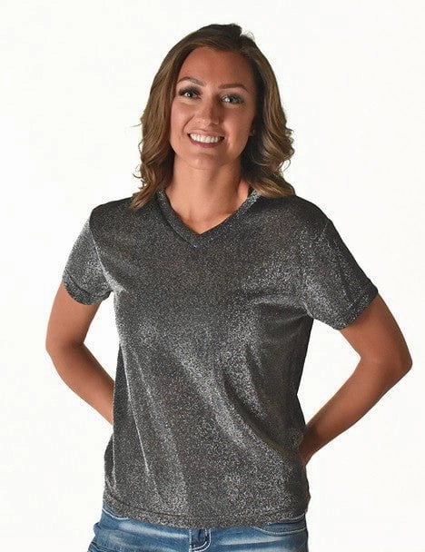Cowgirl Tuff Womens Shimmer Breathe V Silver Nylon S/S T-Shirt Matte Look Seamless Side Panels