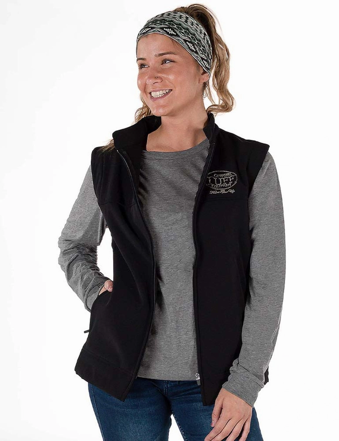 Cowgirl Tuff Womens Stretch Black Nylon Softshell Vest Weather Smart Look Day To Day