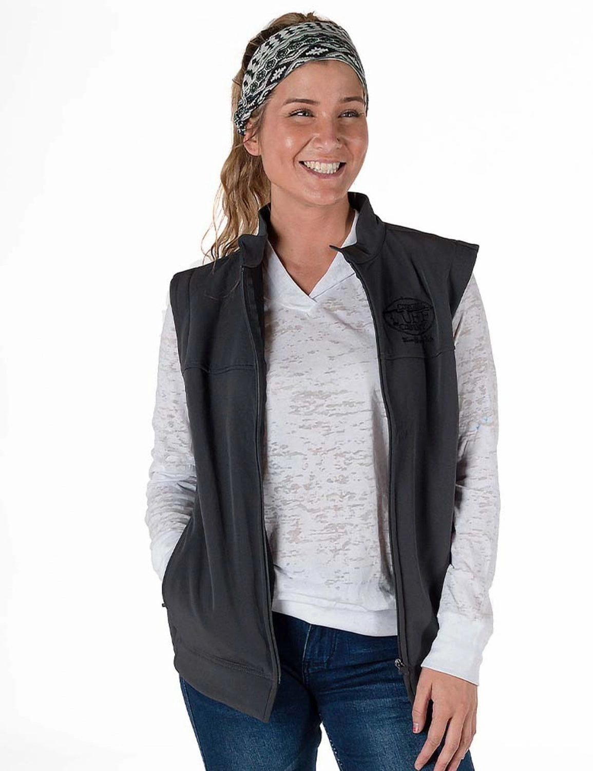 Shrink resistant Cowgirl Tuff Womens Stretch Charcoal Nylon Softshell Vest