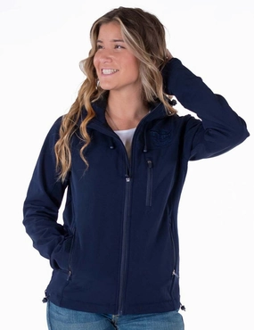 Cowgirl Tuff Womens Stretch Navy Nylon Softshell Jacket Soft Touch Texture Slim Fit Design