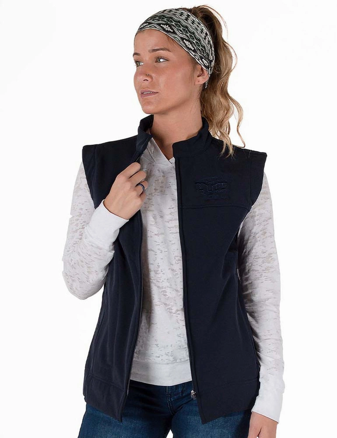 LowProfile Design Tailored Silhouette Cowgirl Tuff Womens Stretch Navy Nylon Softshell Vest