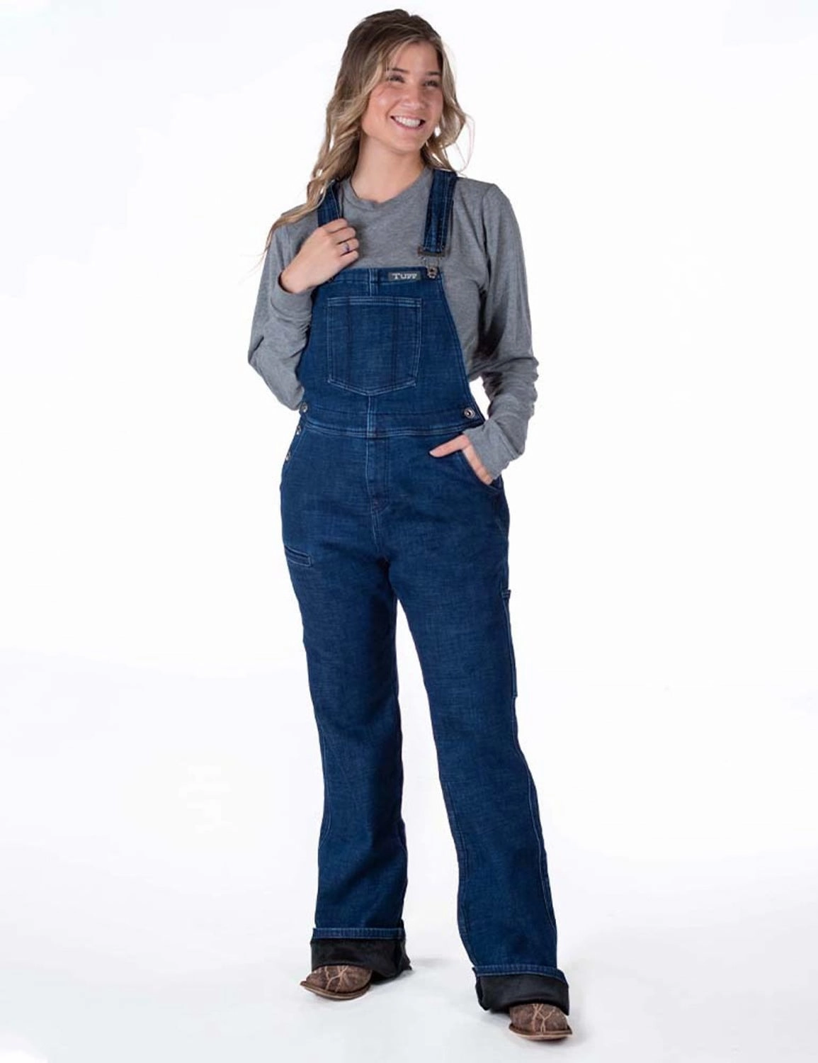 Durable Fabric LaserCut Vents Cowgirl Tuff Womens Stretch Winter Dark Wash Cotton Blend Bib Overall