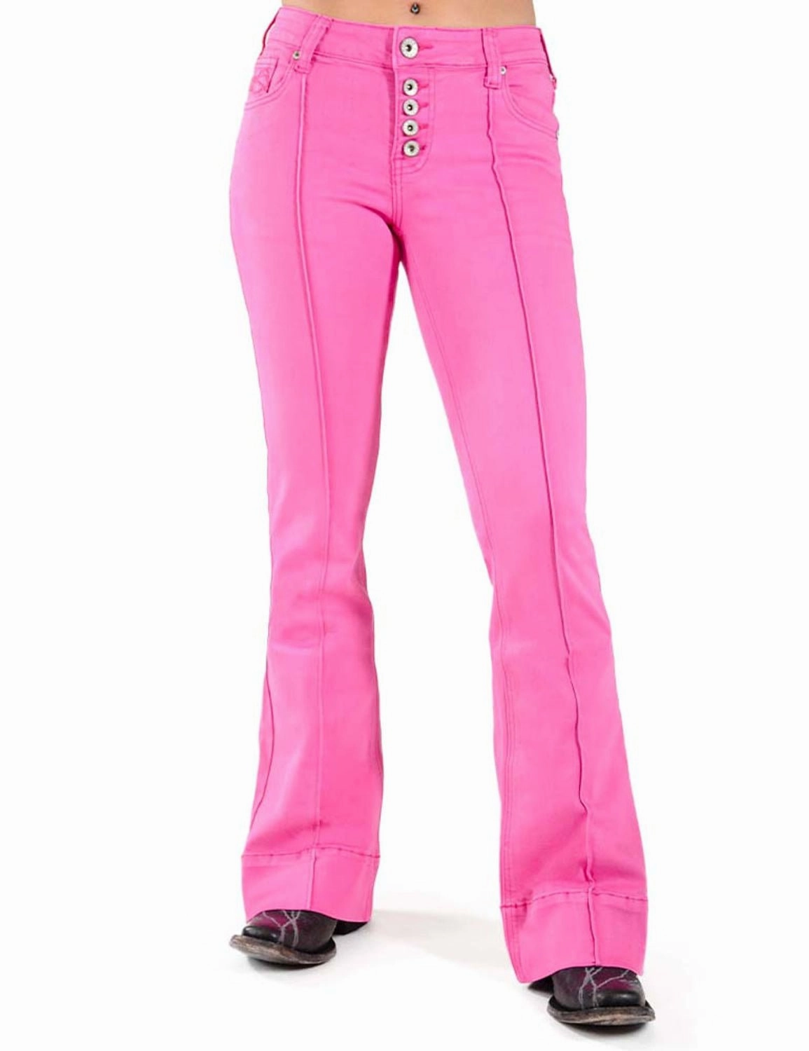 Cowgirl Tuff Womens Trouser Hot Pink Cotton Blend Jeans Flexible Fit