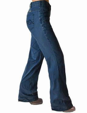 Cowgirl Tuff Womens UltraBreathe Wide Leg Dark Wash Lyocell Jeans All Round Piece Classic Wear Textured