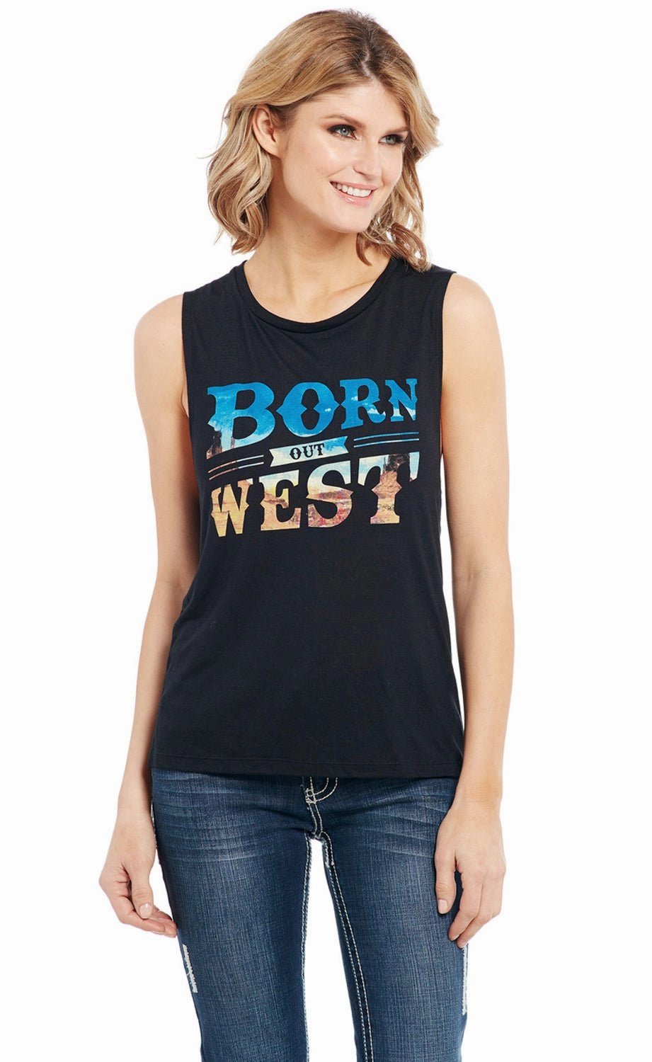Bamboo Fiber Blend Cowgirl Up Womens Born Out West Muscle Black Polyester S/L T-Shirt